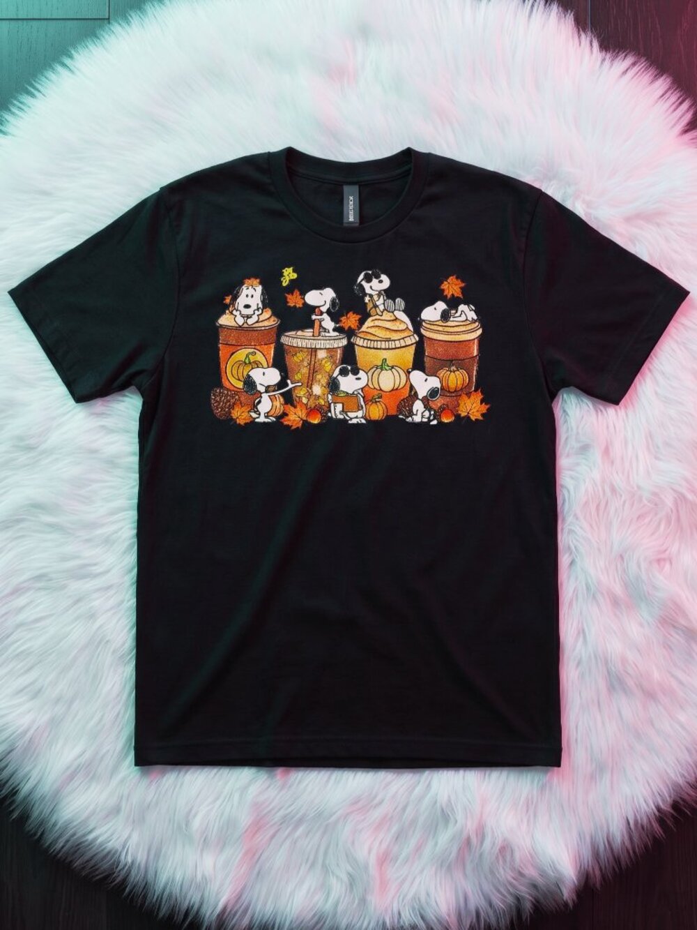 Snoopy Autumn Coffee & Pumpkin Spice Black Graphic T-Shirt